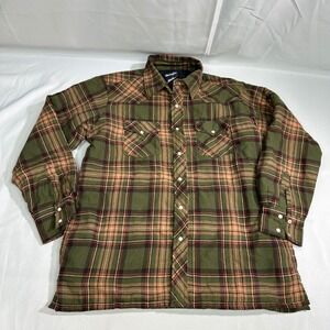Wrangler Men's Quilted Flannel Shirt Jacket Lined Green Plaid Western XL